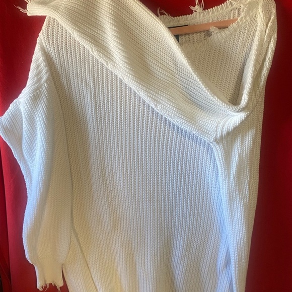 White Distressed Women's Sweater - Picture 2 of 8